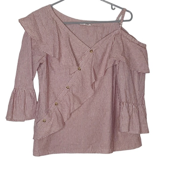 Skies are Blue red stripe off the shoulder blouse. Size S - Picture 1 of 5
